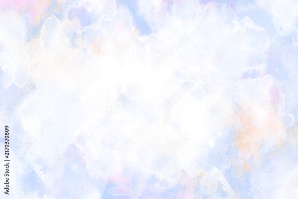 Fototapeta premium Pale blue cloudy watercolor texture background. Abstract soft fluid ink wash backdrop for dreamy winter landscape graphic design.