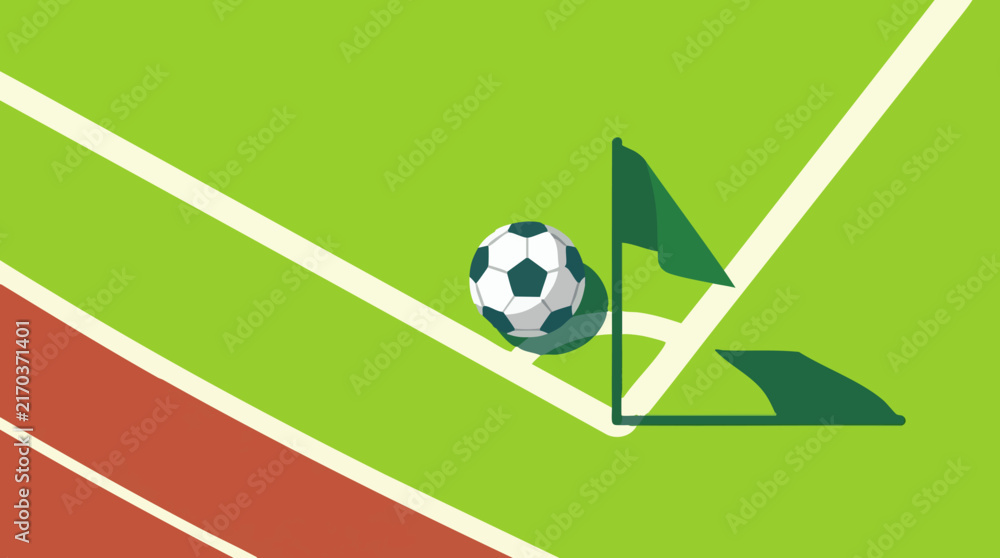 Naklejka premium Soccer field corner with football, corner flag, and running track