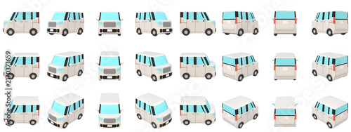自動車のイラスト素材　デフォルメ　小型ハイトワゴン（1）　白　24点セット