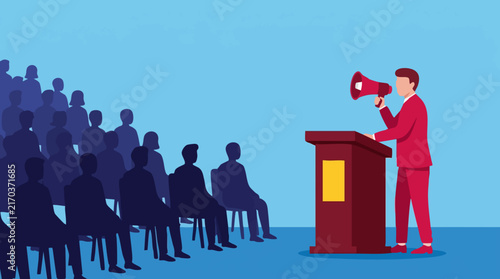 Картината върху платно Public Speaker with Megaphone Addressing a Crowd at a Conference