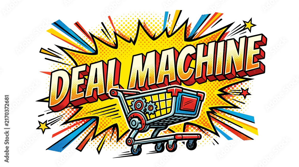Fototapeta premium Deal Machine Shopping Cart Comic Book Style