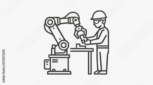 Industrial Worker Collaborating with Robotic Arm in Manufacturing Setting