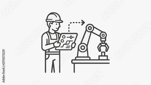 Industrial Worker Programming Robotic Arm with Digital Interface