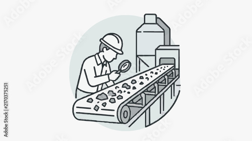 Quality Control Inspector Examining Industrial Conveyor Belt Materials
