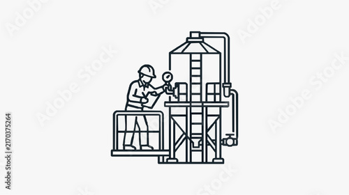 Industrial Worker Performing Maintenance on Large Processing Equipment