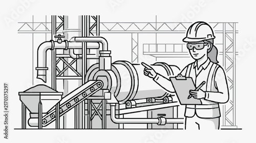 Industrial Engineer Inspecting Factory Machinery and Conveyor System