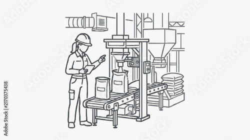 Industrial Worker Monitoring Automated Packaging Machine in Factory