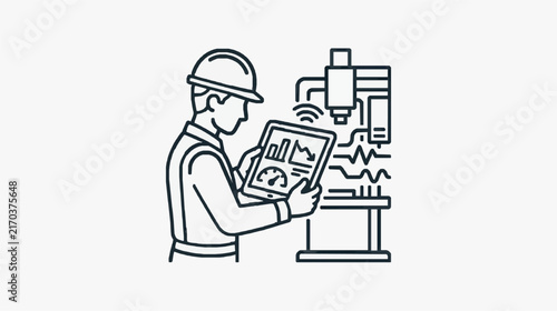 Industrial Worker Monitoring Machine Data with Digital Tablet for IoT Analytics
