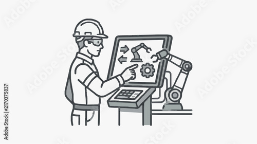 Industrial Engineer Monitoring Automated Robotics System on Computer Screen