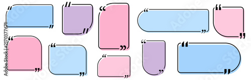 Quote box title pack isolated. Yellow geometric shapes speech quotation mark frames. Text talk info message box borders. Dialog mark speech quotes icon. Vector png illustration