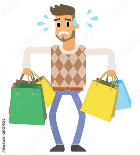 Photography man with shopping bags  hectic