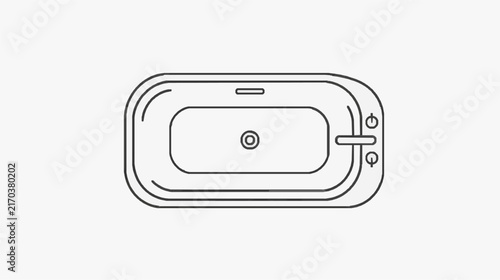 Minimalist Line Drawing of Modern Bath Tub with Faucet and Drain