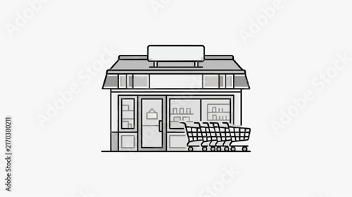 Modern Minimalist Shopping Storefront with Shopping Cart
