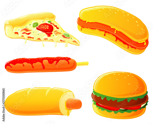 Fast Food Collection with Pizza, Hot Dog and Burgers
