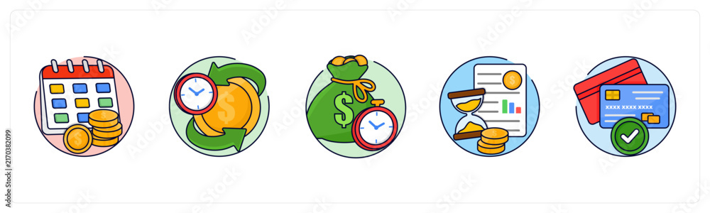 Obraz premium A set of 5 mix icons as payment scheduled, payment recurring, instant transfer