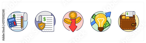 A set of 5 mix icons as Accounting, Liability, Depreciation