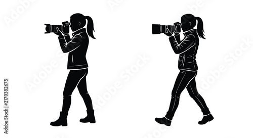 Принти на полотні Photographer Silhouette With Camera On White Background