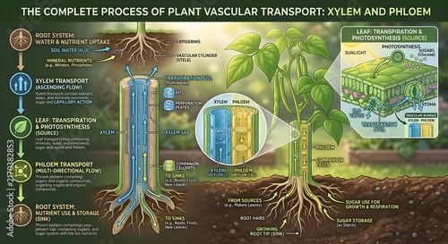Plant Vascular System Diagram: Xylem and Phloem Nutrient Transport