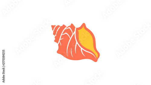 Orange Seashell Icon With Yellow Accent On White Background