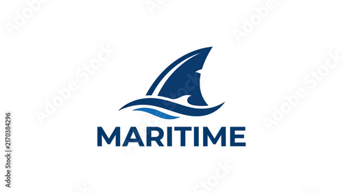 Maritime Logo With Shark Fin and Waves