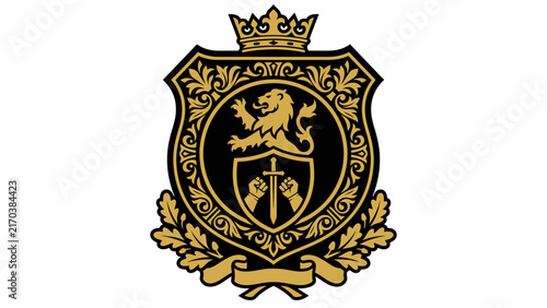 Royal Lion Crest Emblem With Crown And Sword