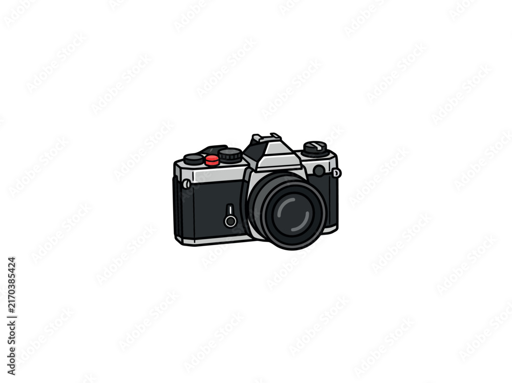 Fototapeta premium Vintage Film Camera With Large Lens And Red Shutter Button Vector Illustration