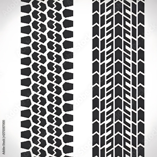 Two Tire Tracks Patterns on White Background tire tread