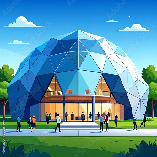 Modern geodesic dome structure at outdoor event.