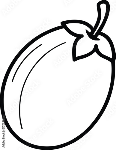 Plum Fruit Line Art Icon, Black and White Outline Vector Illustration on White Background
