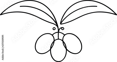 Berries with Leaves Line Art Icon, Black and White Outline Vector Illustration on White Background