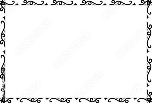 Black and White Elegant Swirl Ornamental Border, Decorative rectangular page frame Vintage Corner with Curved Scroll Design for Certificates and Invitations




