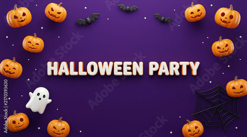 Halloween jack o lanterns party with ghost and bats pixel art style