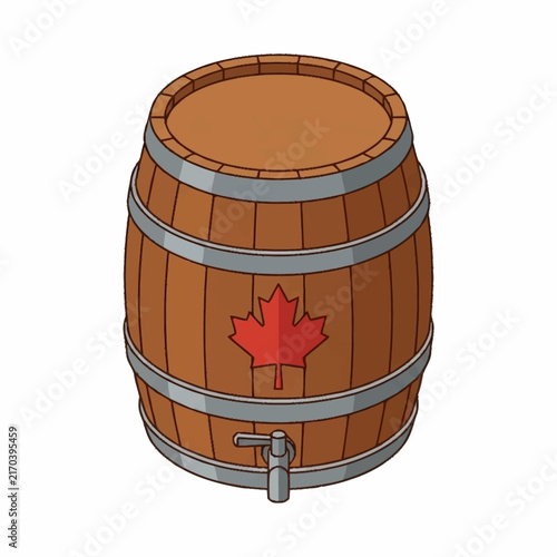 Bild auf Leinwand Wooden barrel with Canadian maple leaf symbol and spigot.