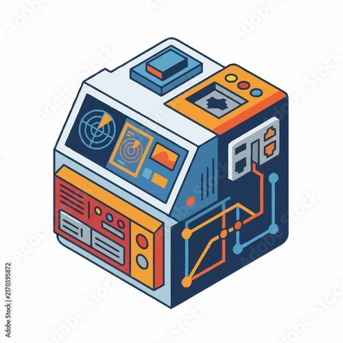Foto Colorful Isometric Illustration of a Futuristic Control Panel.