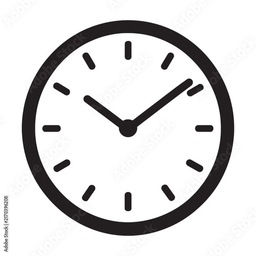 Modern round wall clock silhouette icon symbol design with black and white background schedule measurement duration deadline business management planning organization calendar