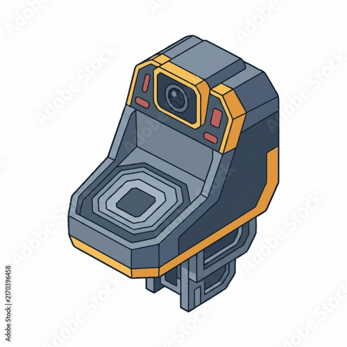 Quadro su tela Futuristic Sci-Fi Drone Camera in Isometric Style.