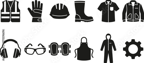 Construction safety equipment silhouettes on a white background
