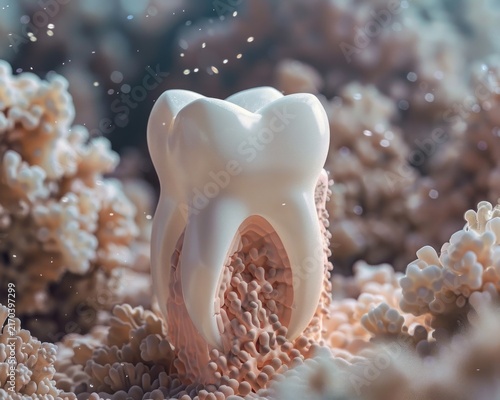 Tooth with Root Structure in Coral Reef.