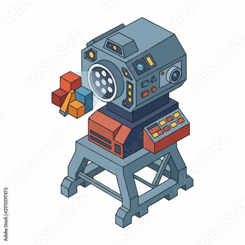 Fotografie Isometric illustration of a retro camera on a tripod.