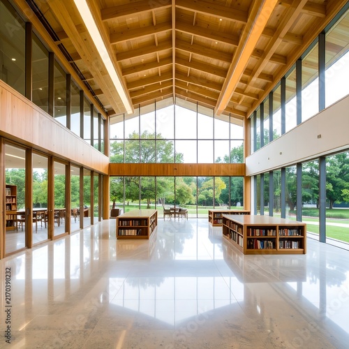 Modern indoor swimming pool with wooden ceiling and glass walls.