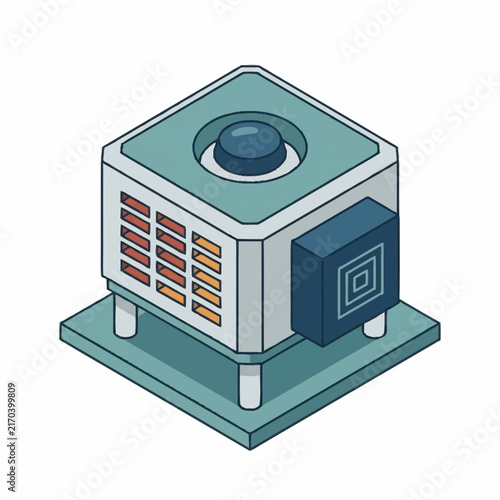 Isometric illustration of a modern server rack with cooling vents.