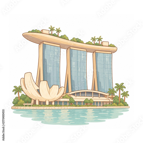 Marina Bay Sands Singapore Landmark  Iconic City Skyline Illustration