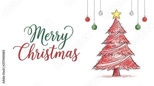 A beautiful and festive merry christmas illustration featuring a decorated tree and joyful greetings