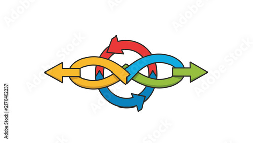Colorful infinity loop and circular arrow diagram vector illustration representing continuous process, teamwork, business workflow, and integration.