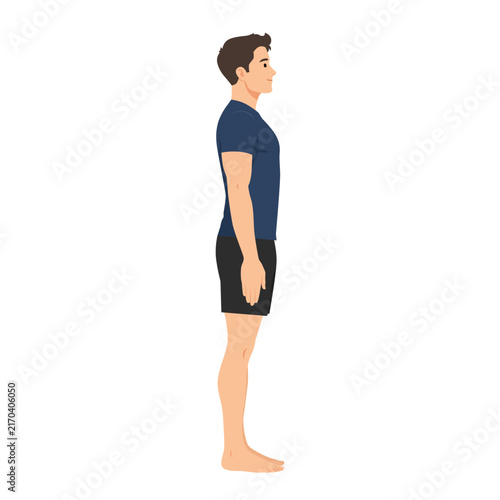 Man Performing Tadasana or Mountain Pose. Flat vector illustration isolated on white background