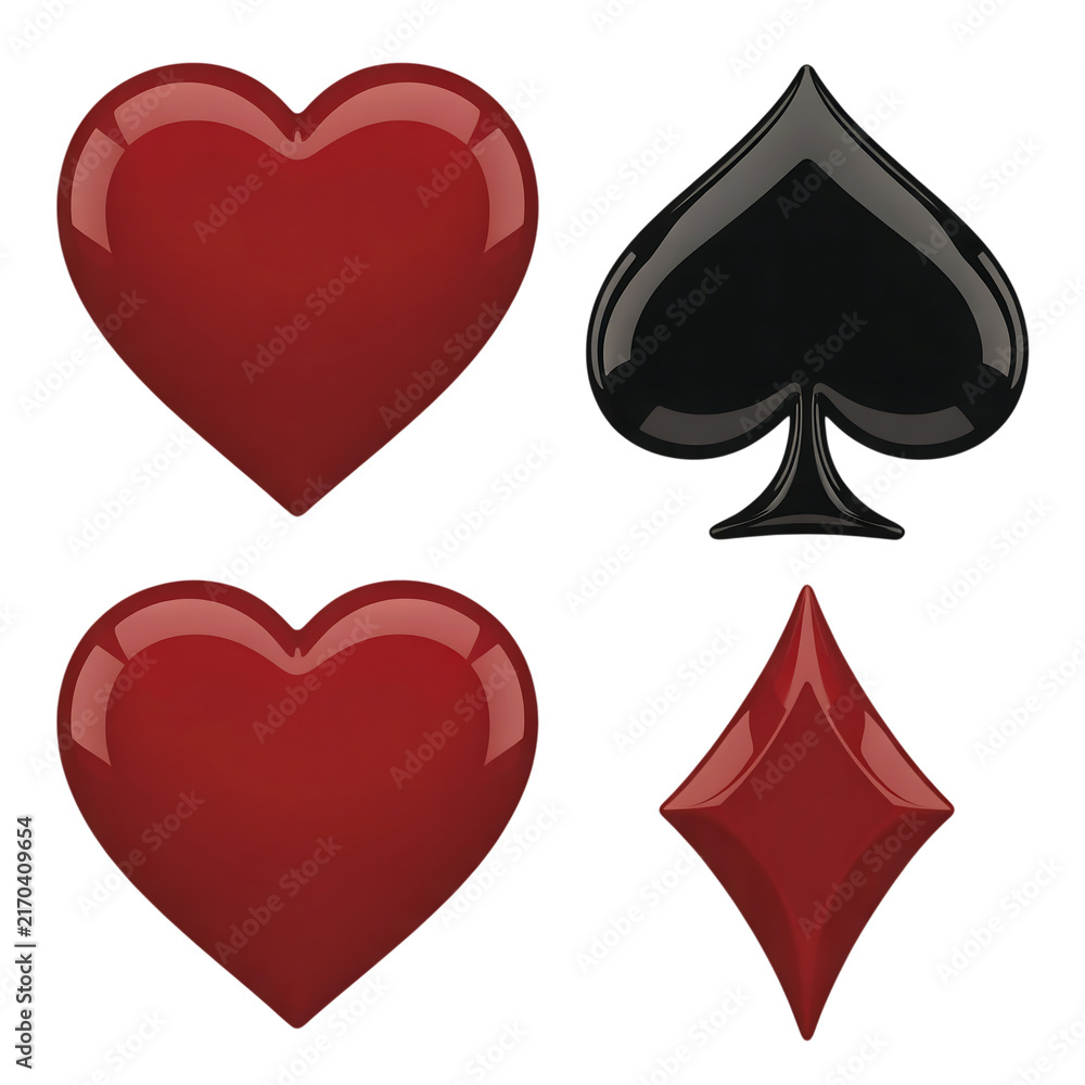 Obraz premium Red hearts and black spade diamond playing card icons isolated on transparent background