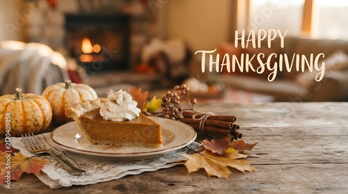 Happy Thanksgiving Pumpkin Pie with Sweet Moments Grateful Hearts.