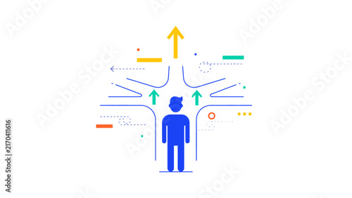 Business Decision Making Concept Vector Illustration with Man Standing at Crossroads Choosing Future Path Direction and Growth Opportunities