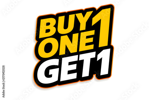 Buy one get one free bold yellow 3D sale promotion banner with bold black text for retail marketing