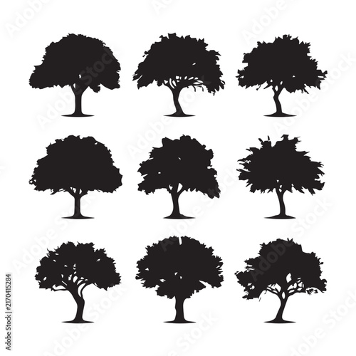 set of trees silhouettes
